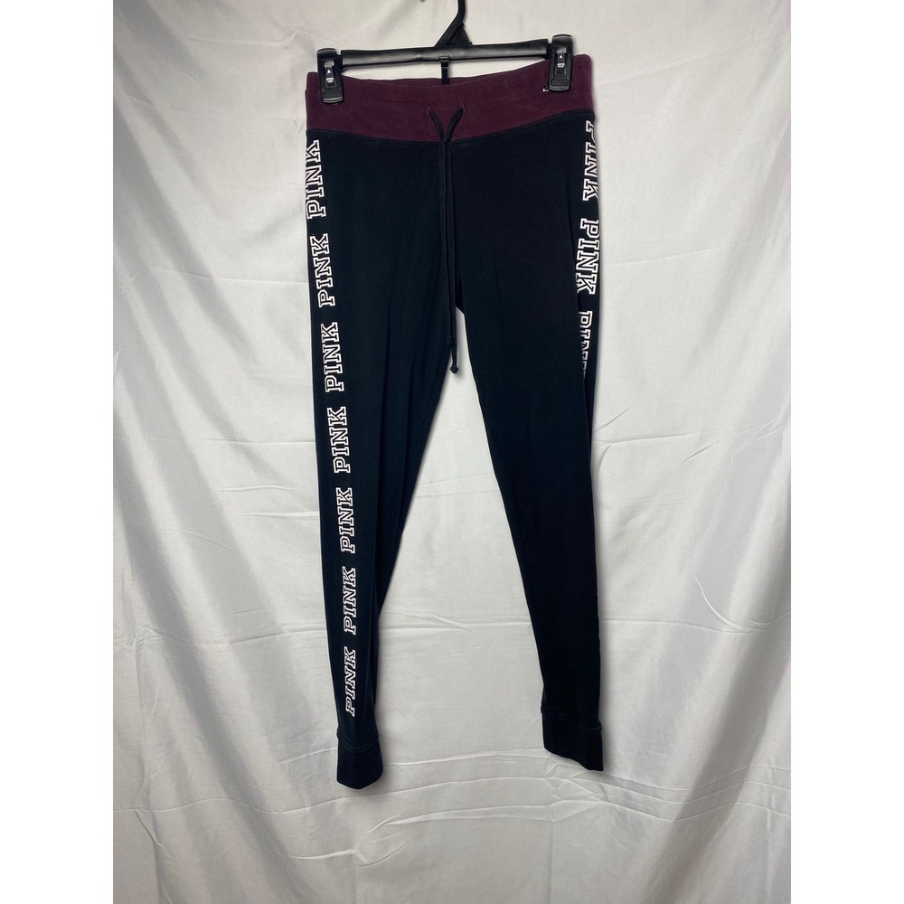 Y2K Pink Victoria's Secret Yoga Leggings Black Maroon Logo Detail Women's S